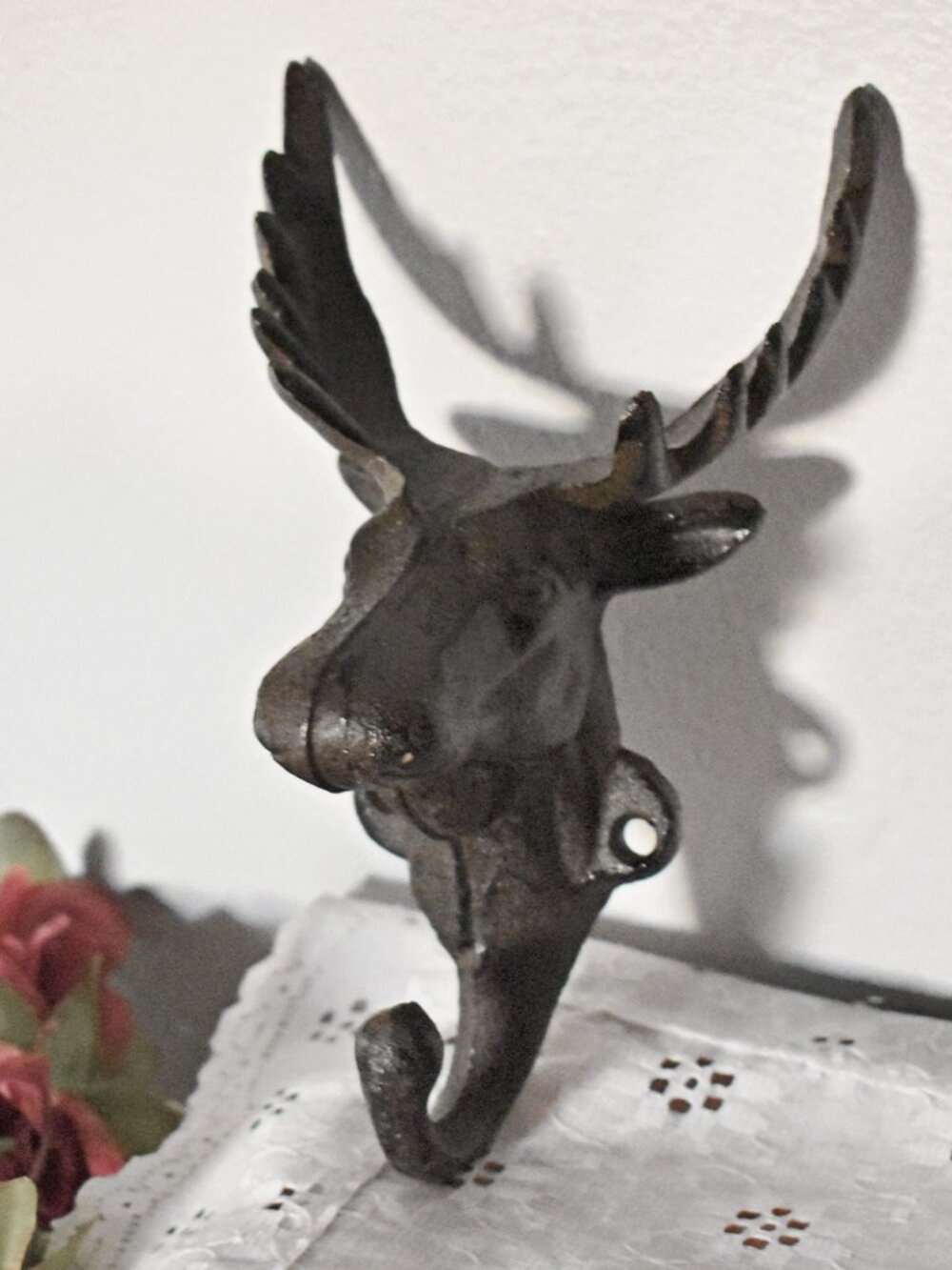 Rustic Brown Cast Iron Metal Moose Animal Hook Wall Decor